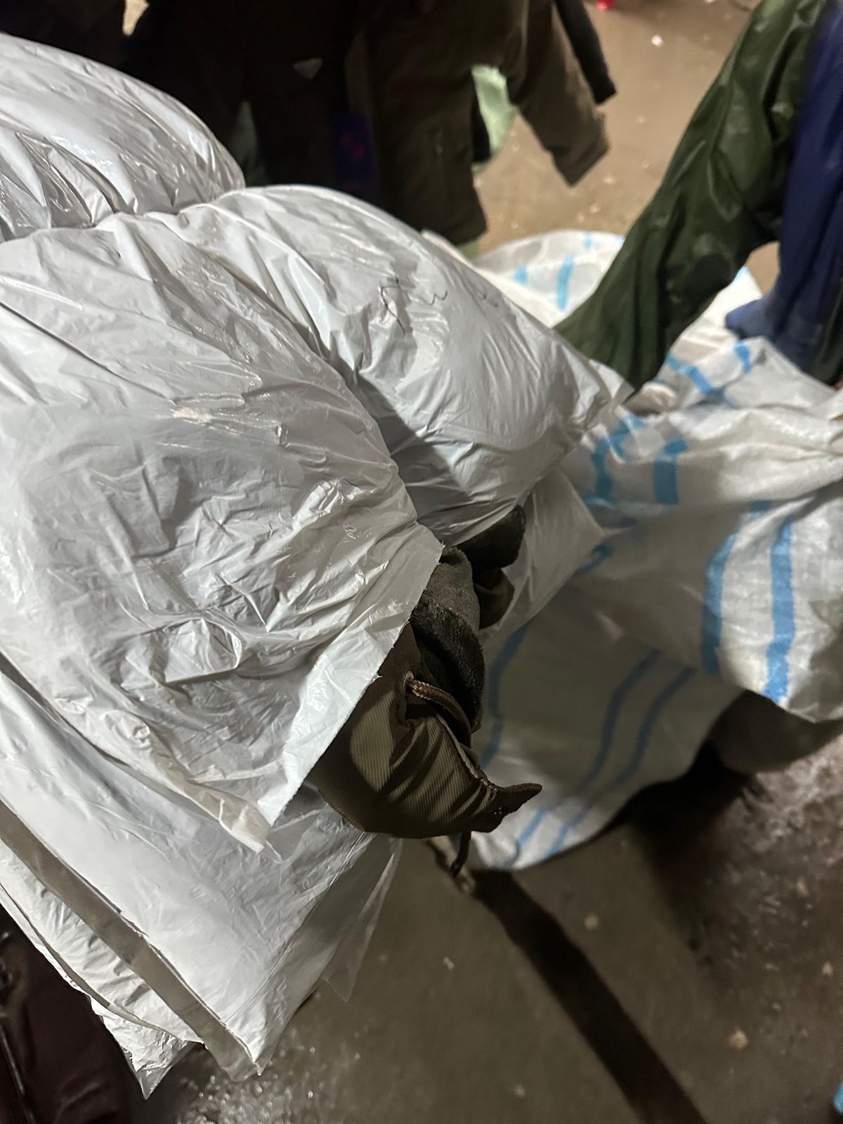 Packaged winter coats close-up